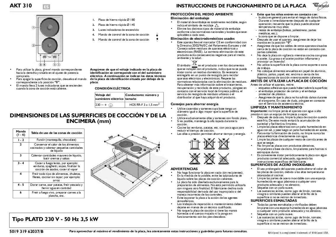 Mode d'emploi WHIRLPOOL AKT 310/TF