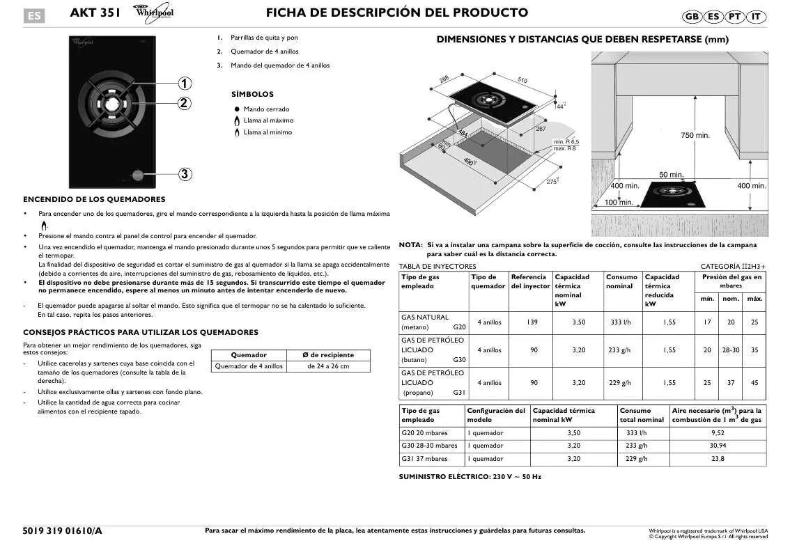 Mode d'emploi WHIRLPOOL AKT 351/IX