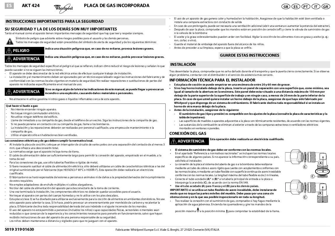 Mode d'emploi WHIRLPOOL AKT 424/S