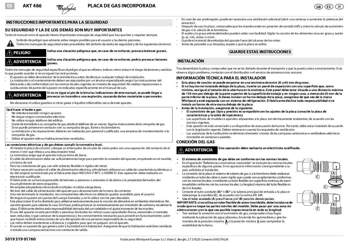 Mode d'emploi WHIRLPOOL AKT 486/MR