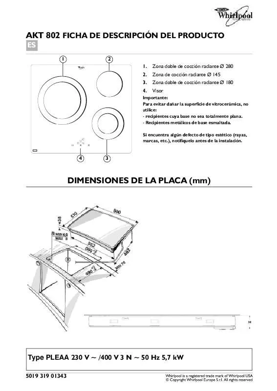 Mode d'emploi WHIRLPOOL AKT 802/IX