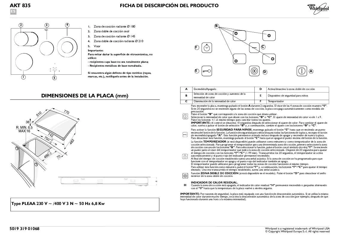 Mode d'emploi WHIRLPOOL AKT 836/LX