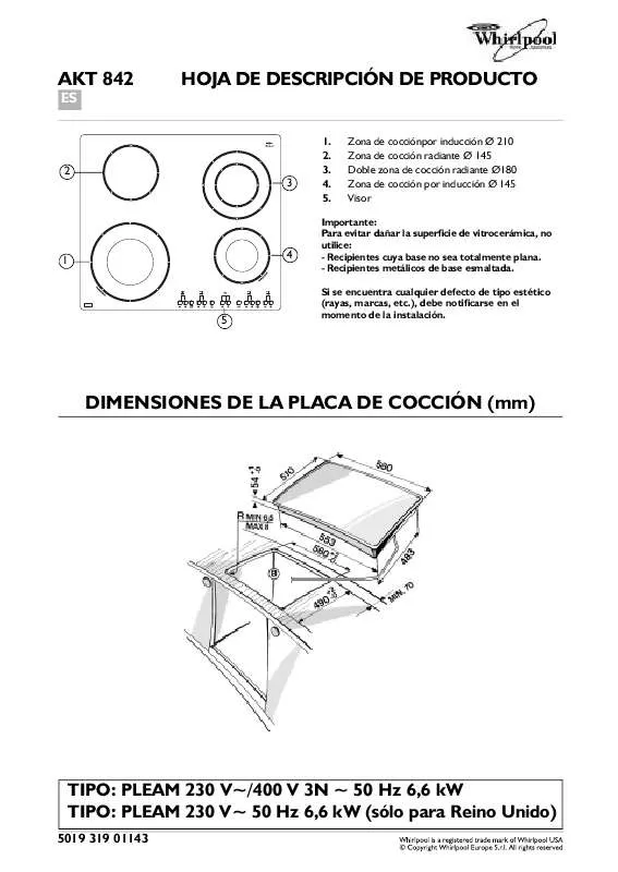 Mode d'emploi WHIRLPOOL AKT 842/BA