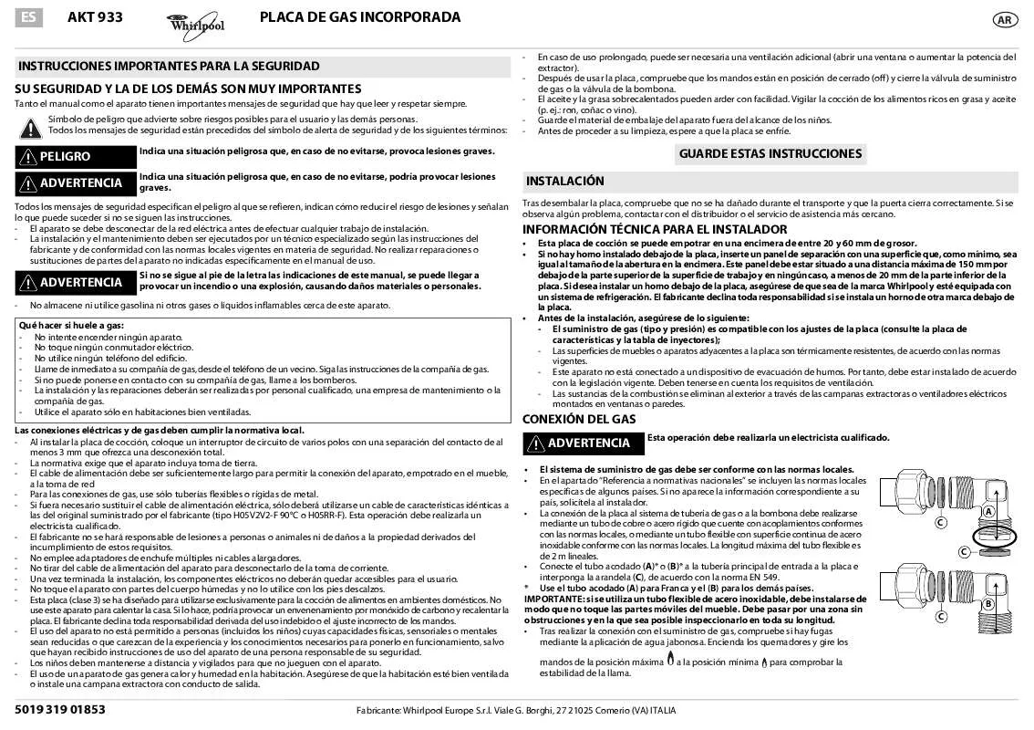 Mode d'emploi WHIRLPOOL AKT 933/NB