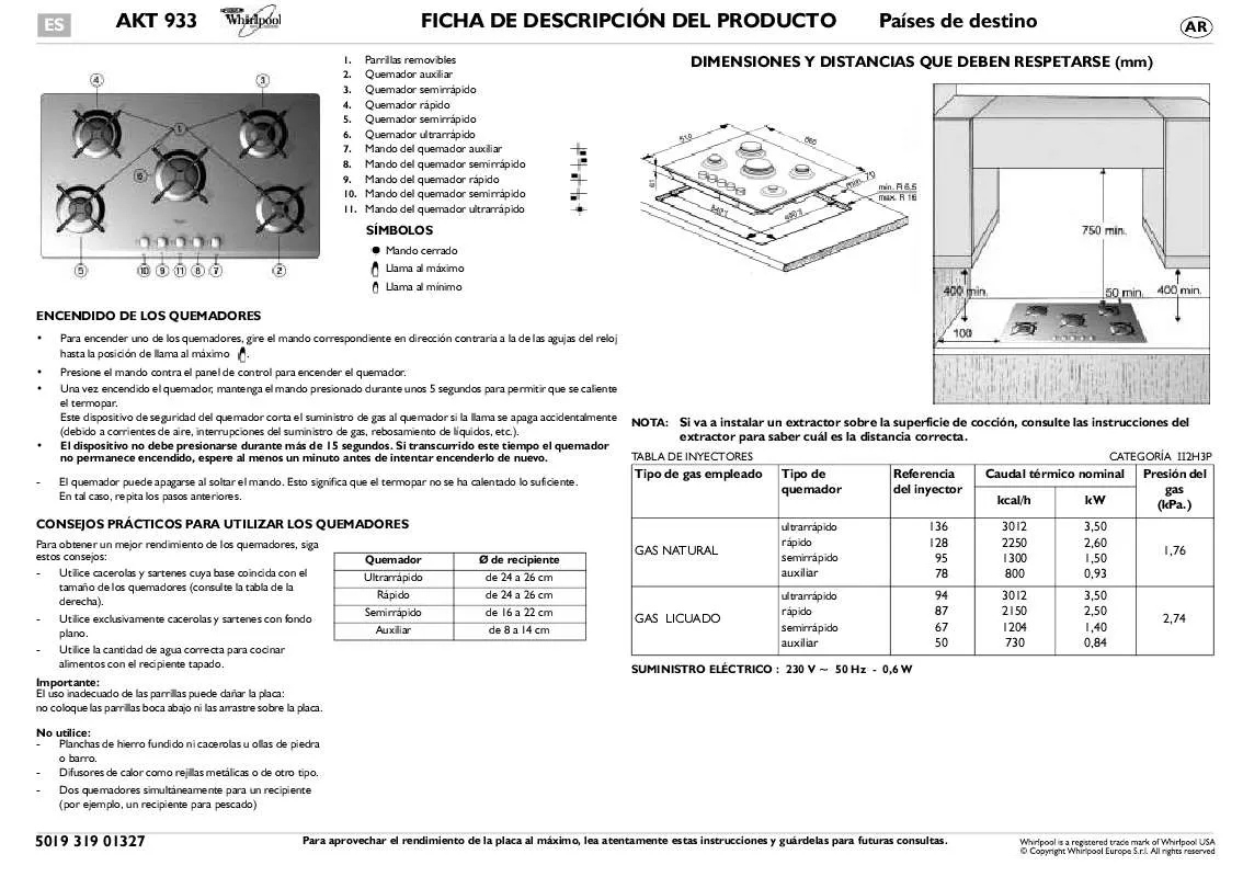 Mode d'emploi WHIRLPOOL AKT 933/WH