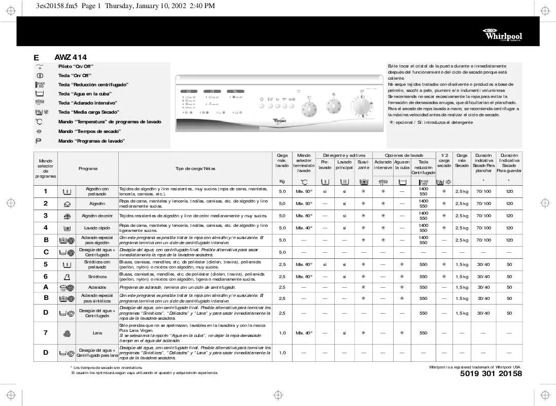 Mode d'emploi WHIRLPOOL AWG 4423