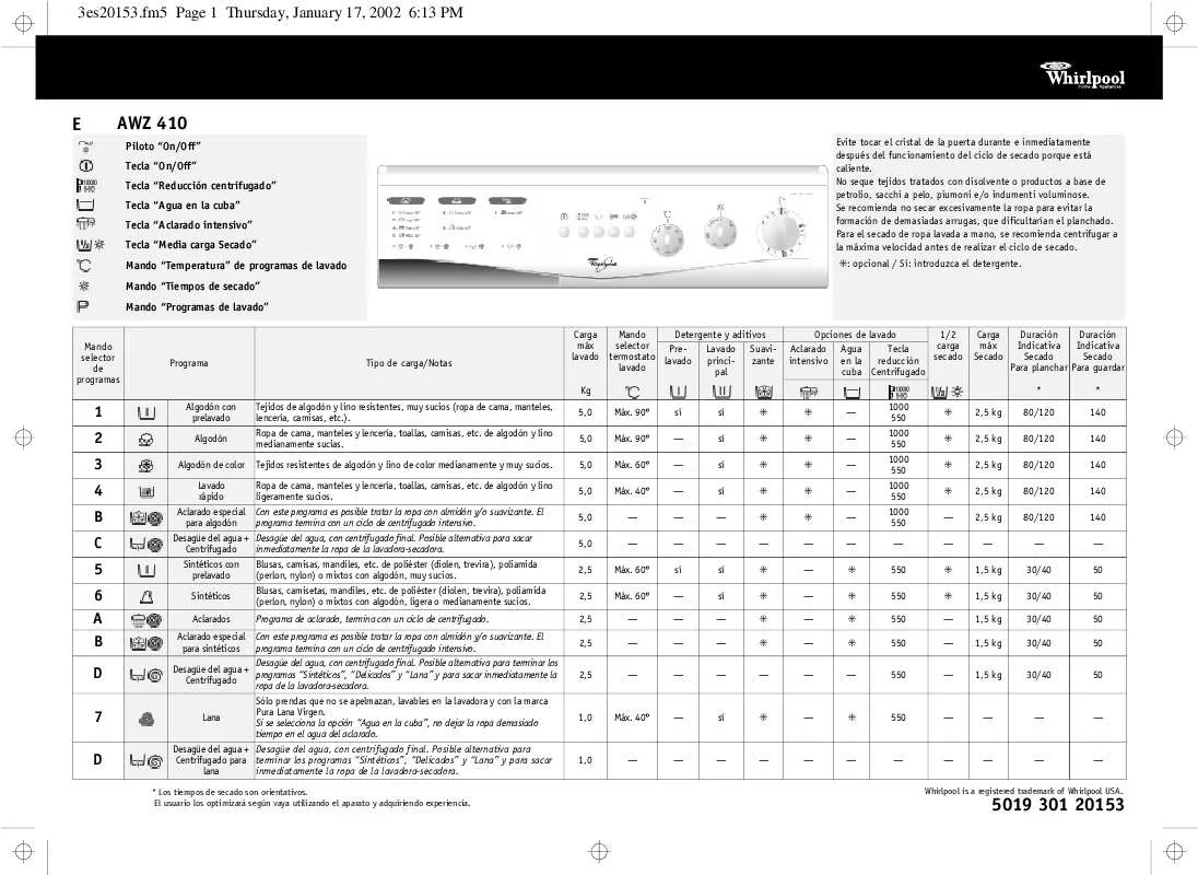 Mode d'emploi WHIRLPOOL AWG 779