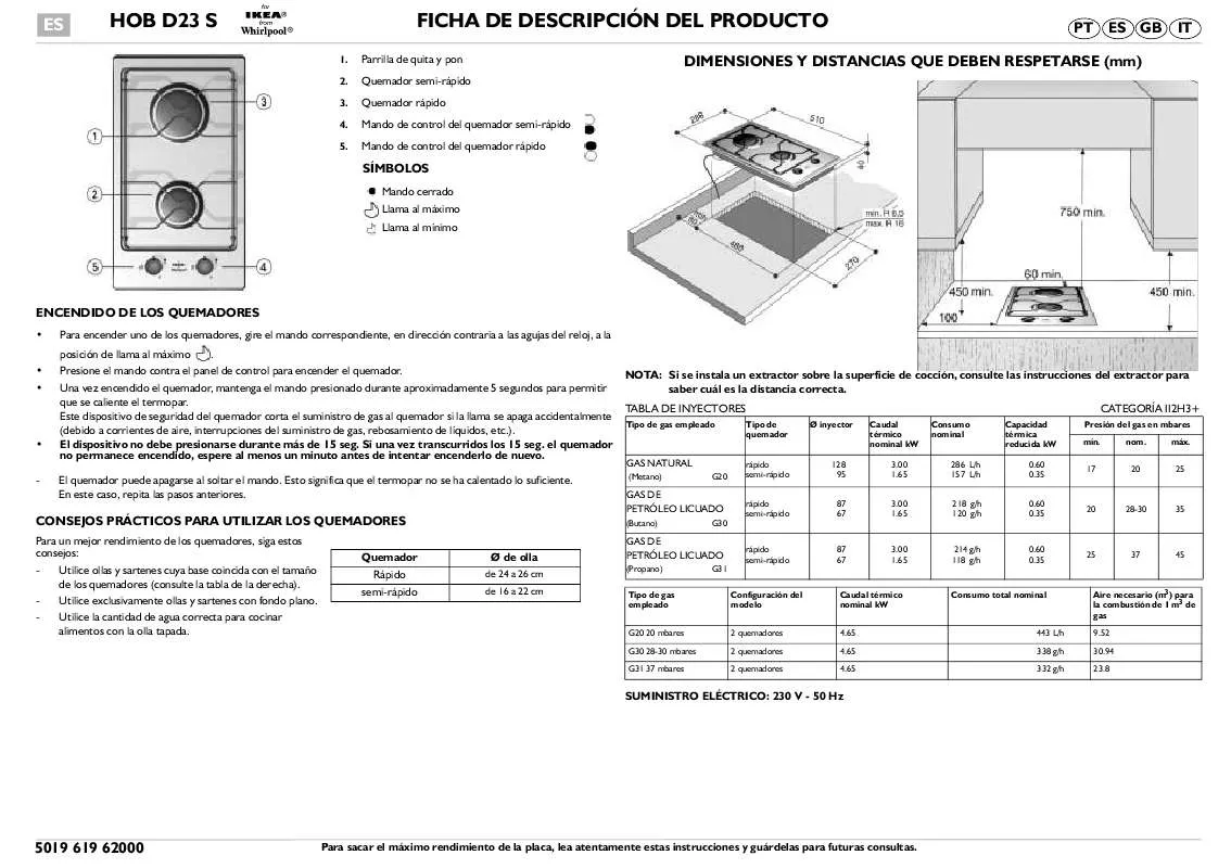 Mode d'emploi WHIRLPOOL HOB D23 S