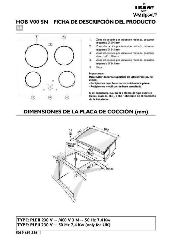 Mode d'emploi WHIRLPOOL HOB V00 S N