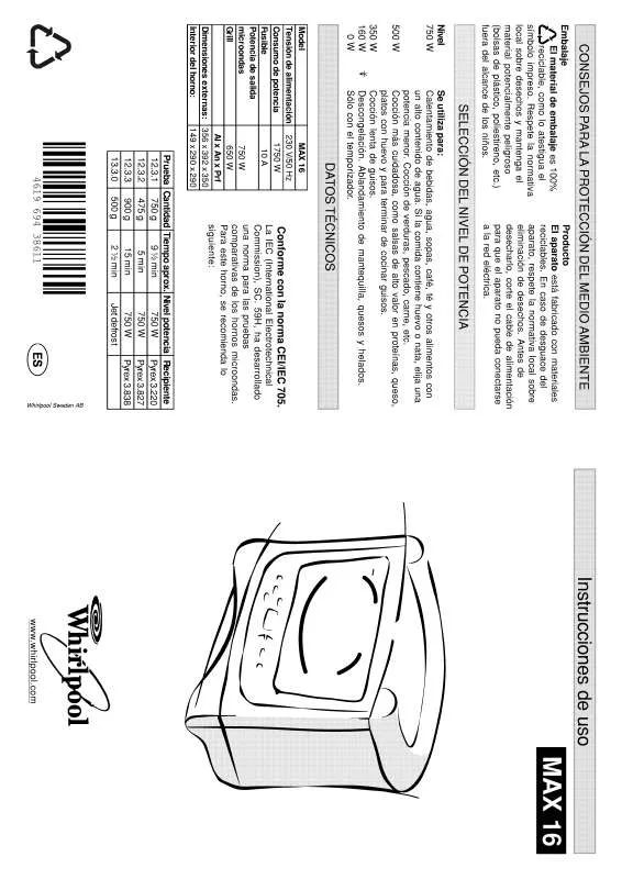 Mode d'emploi WHIRLPOOL MAX 16/2/BL