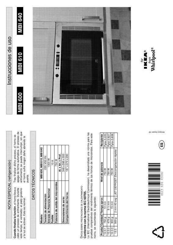 Mode d'emploi WHIRLPOOL MBI 610 AN