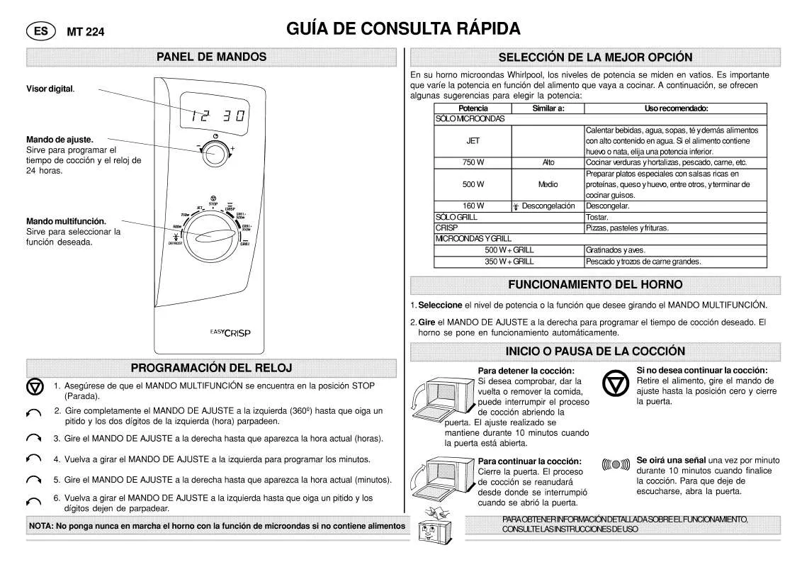 Mode d'emploi WHIRLPOOL MT 224/GREEN