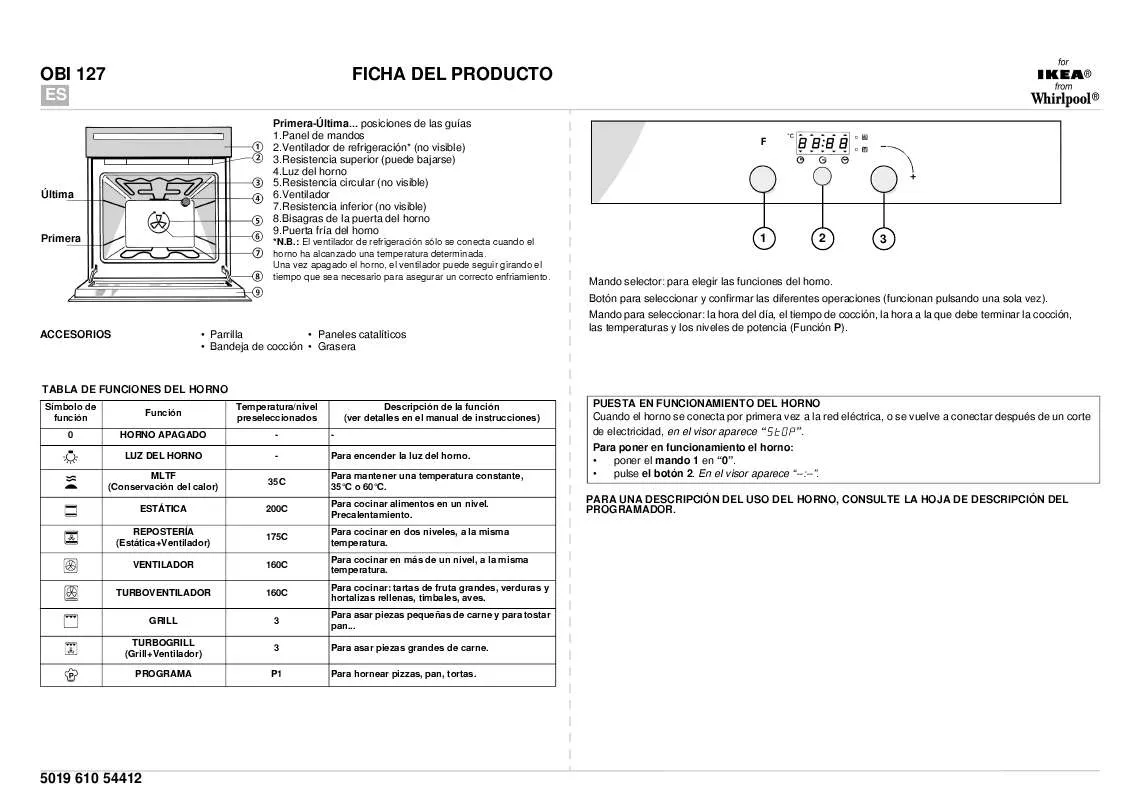 Mode d'emploi WHIRLPOOL OBI 127 S