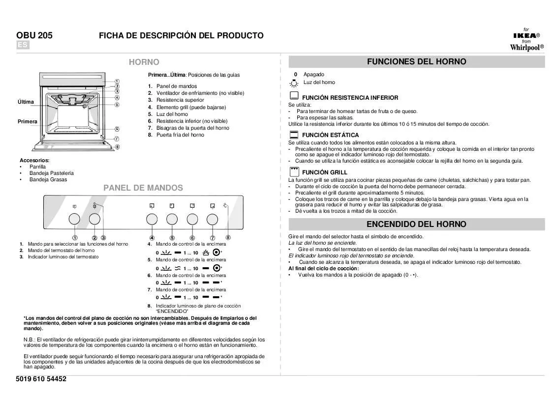 Mode d'emploi WHIRLPOOL OBU 205 S