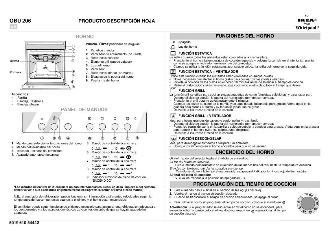 Mode d'emploi WHIRLPOOL OBU 206 B