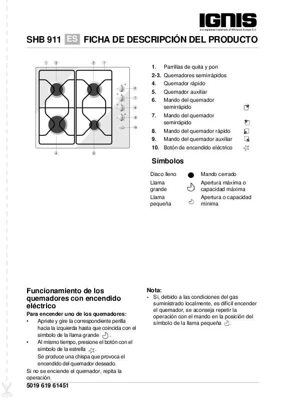 Mode d'emploi WHIRLPOOL SHB 911 S