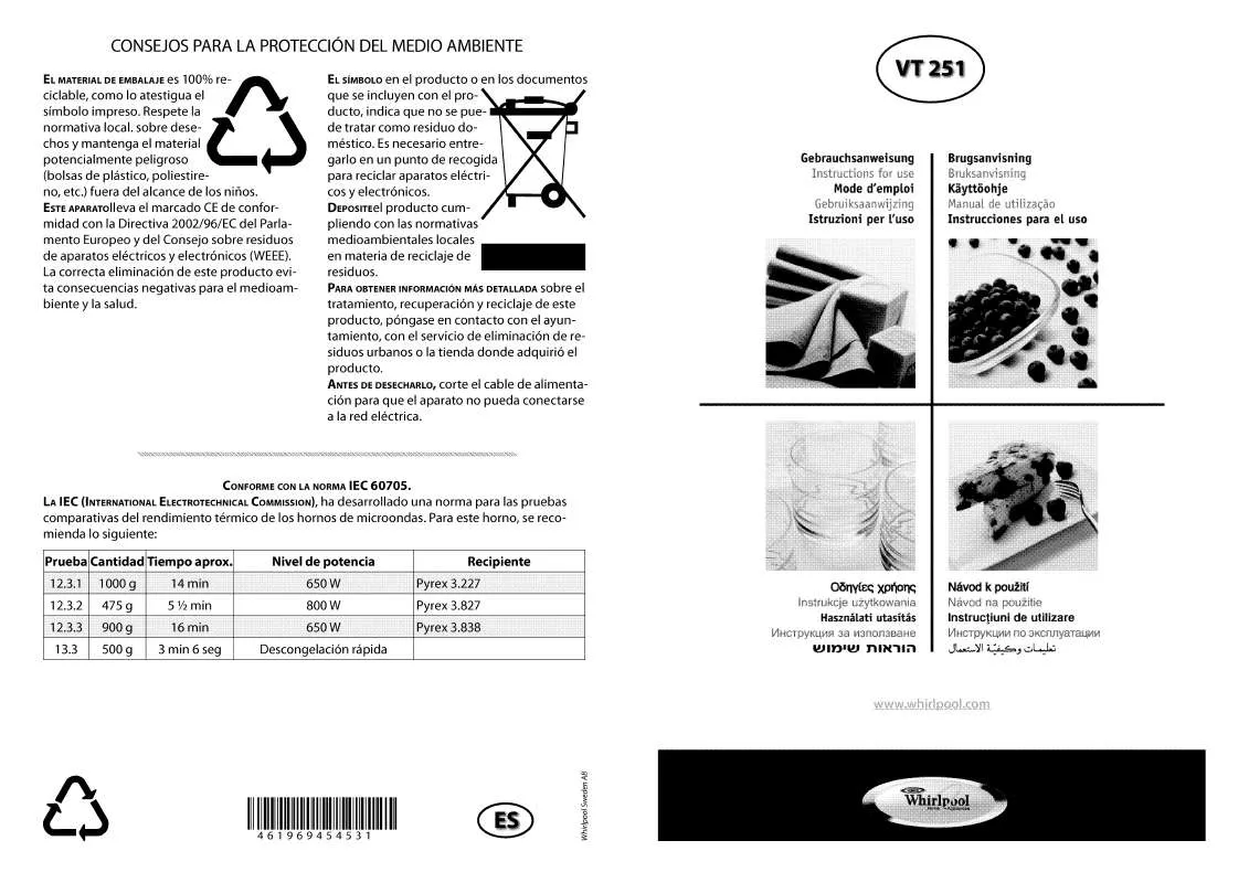 Mode d'emploi WHIRLPOOL VT 251 / WH