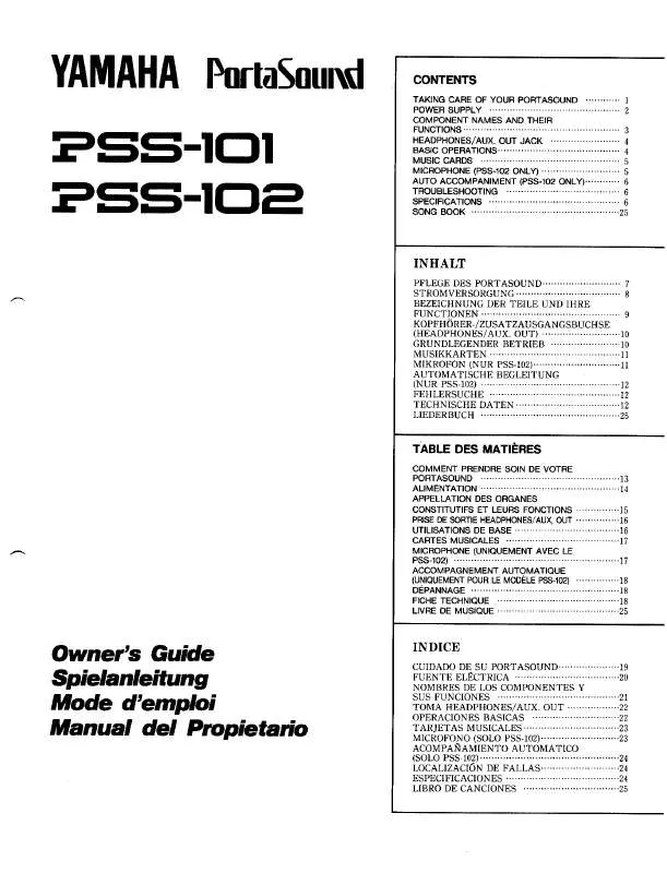 Mode d'emploi YAMAHA PSS-101-PSS-102