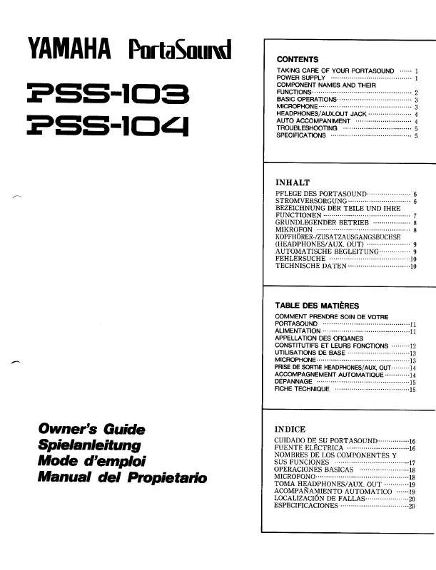 Mode d'emploi YAMAHA PSS-103